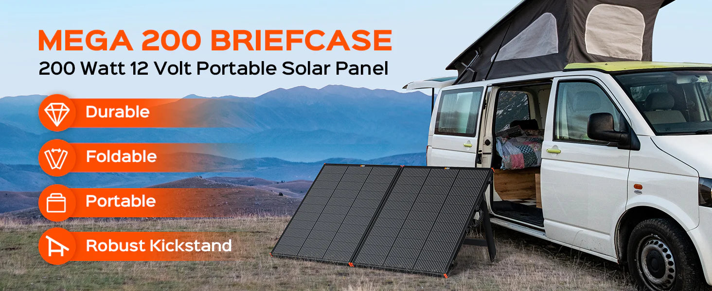 MEGA 200 Portable Briefcase Solar Panel | 200 Watt Portable Solar Panel | Powerful 12V Portable Solar Panel for Generators, Power Stations, Campers | High Efficiency
